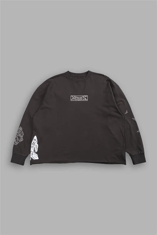 Wolves Valor Grunge Mid Length Raw Hem Ls Tee in Darc Brown Drift Wash - Image 3