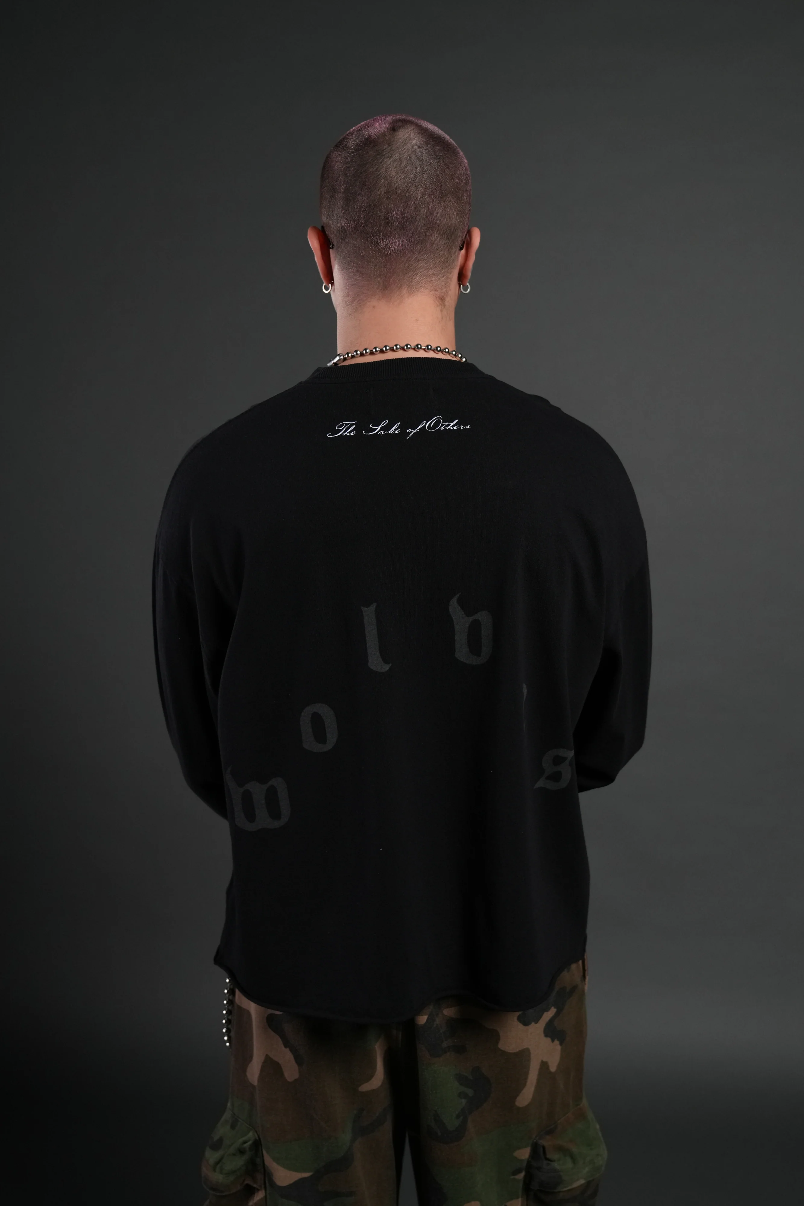 You Are the Reason Grunge Mid-Length Raw Hem LS Tee in Black - Image 2